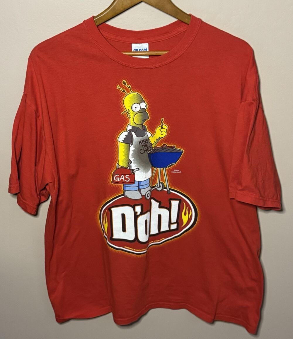 Gildan The Simpsons Homer Red T-Shirt Mens XL D'Oh BBQ Grill Funny Cartoon